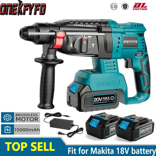 Brushless Electric Hammer Impact Rotary Drill Cordless Screwdriver Rechargeable large Torque Power Tools For Makita 18V Battery