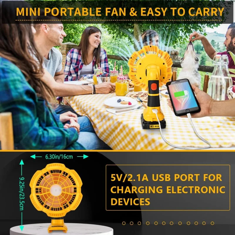 Outdoor Camping Fan with LED Lantern For Dewalt 14.4V-20V Li-ion Battery USB Portable Handheld Fan with Remote 3 Speeds 3 Modes