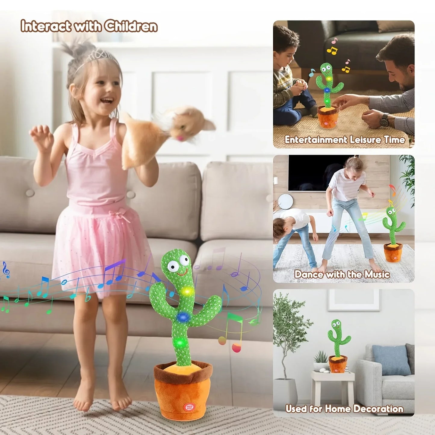 Electronic Plush Toys, Dancing Cactus, Repeat Talking, Singing, USB-Fueled Dancing, Early Education, Interactive, Funny Gift