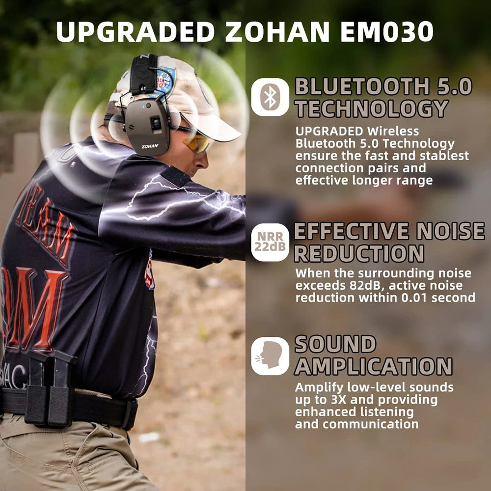 ZOHAN 5.0 Bluetooth Electronic Tactics Shooting Earmuffs Hearing Protection Active Noise Canceling With For Hunt Shoot Range