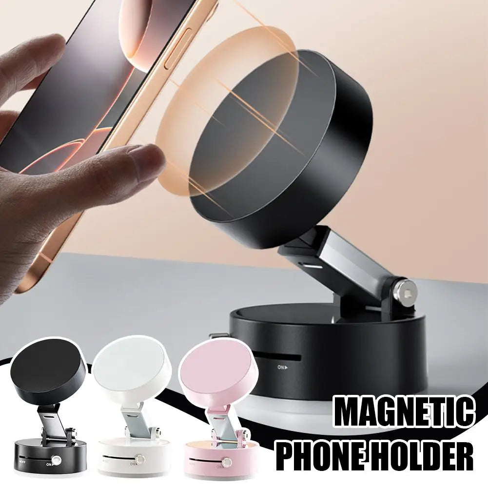 Bonola Mobile Phone Vacuum Suction Cup Holder Foldable For IPhone/ Android Kitchen Lazy Vacuum Double Sided Magnetic Bracket