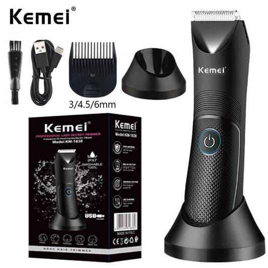 Kemei Groin Area Hair Trimmer Lawn Mower Ceramic Blade Waterproof Wet Dry Clippers Pubic Armpit Body Hair Ultimate Hygiene Razor