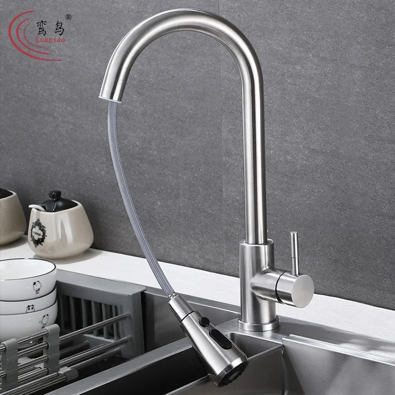 Luanniao Kitchen Faucet Deck Mounted Mixer Tap 360 Degree Rotation Stream Sprayer Nozzle Kitchen Sink Hot Cold Taps Pull-Out