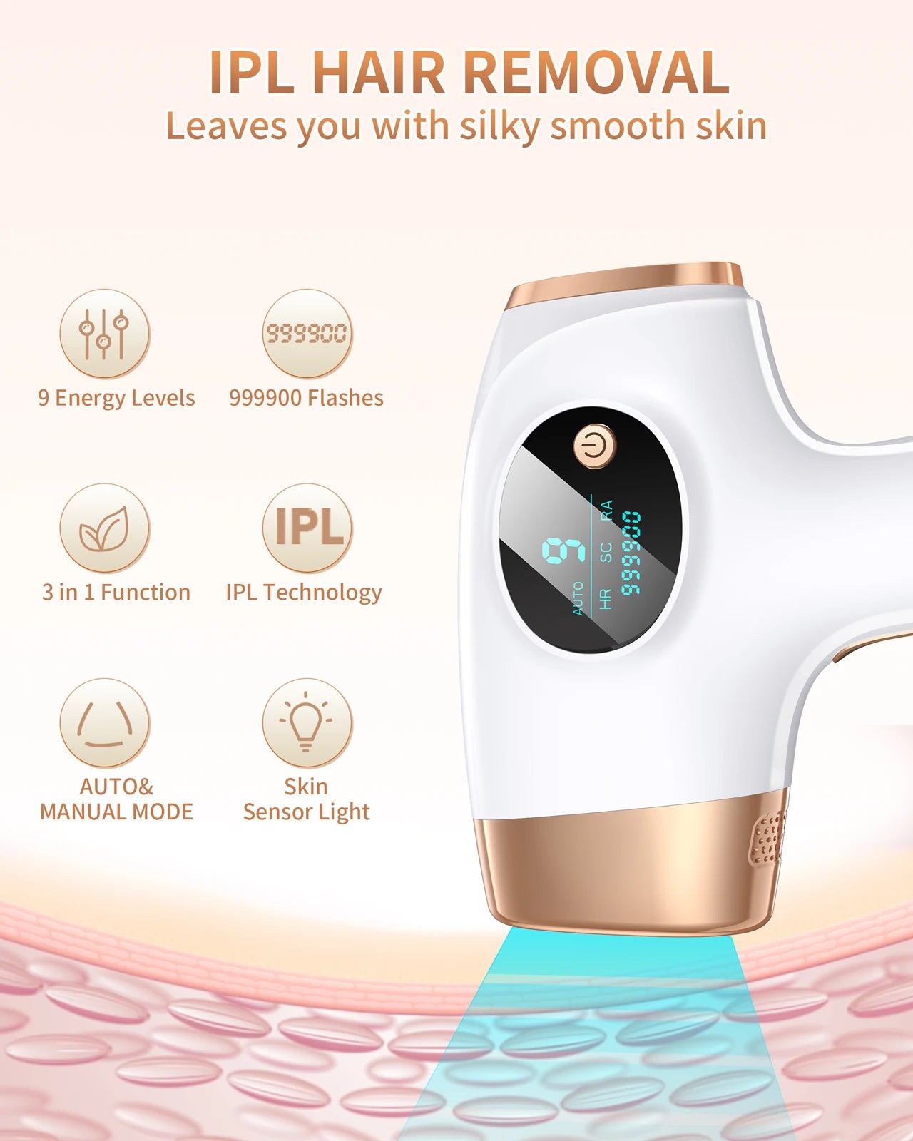 IPL Hair Removal Laser 999999 Flashes 3 in 1 Permanent Painless Epilator Whole Body Treament at Home Hair Remover For Men Women