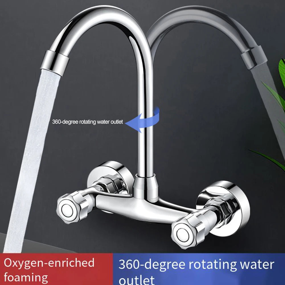 Wall Mounted Kitchen Faucet Double Hole Cold And Hot Water Taps 360° Swivelling Kitchen Mixer Tap Single Lever Sink Tap