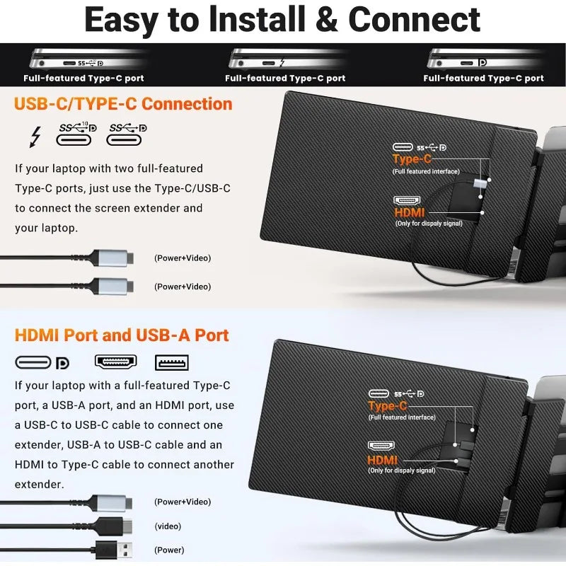 Portable Monitor,  Build-in Stand, Plug and Play Laptop Monitor Extender Compatible with Mac, Wins, Dex, Chrome.