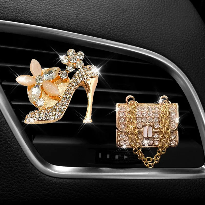 Inlay Water drill Girls Purse High Heel  car Air conditioning outlet perfume car perfume car interior accessories car fragrance