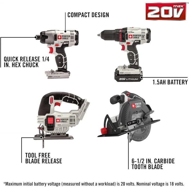 Porter-Cable pcck6118 20V max * lithium ion 8-tool combo kit