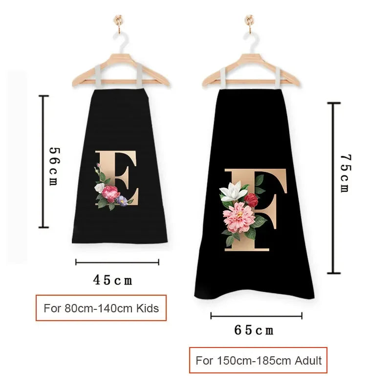 26 Initials Flower Print Kitchen Apron A-Z Letter Women Cooking Aprons BBQ Chef Waiter Home Baking Cleaning Tool Pinafore