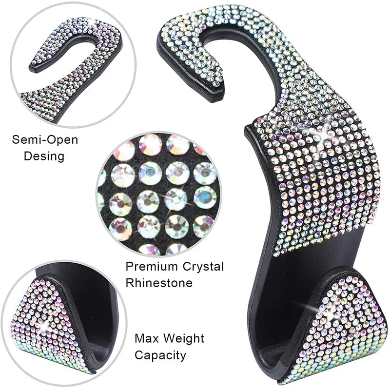 Rhinestone Car Seat Back Hook Hanger Auto Back Universal Headrest Mount Storage Holder Car Interior Accessories