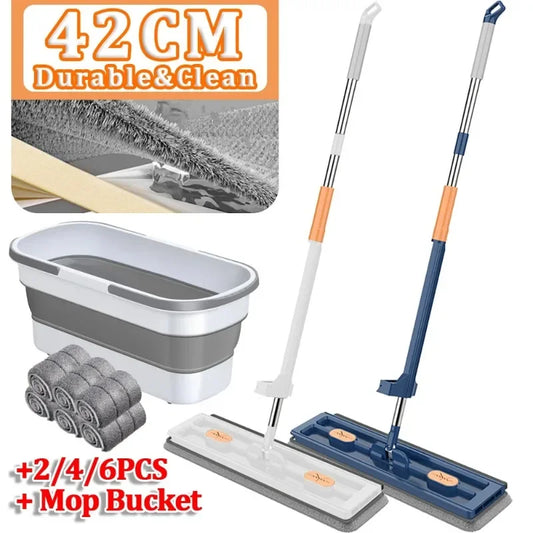 Enlarged Floor Mop With Mop Bucket Hand Washing Free Lazy Mop Squeeze Household Automatic Dehydration Magic Flat Mops Cleaning