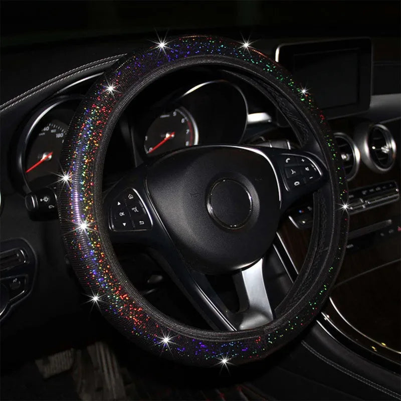 Bling Bling Diamond Rhinestones Car Steering Wheel Cover 37/38cm Auto Interior Accessories Women Case Car Styling Four Seasons