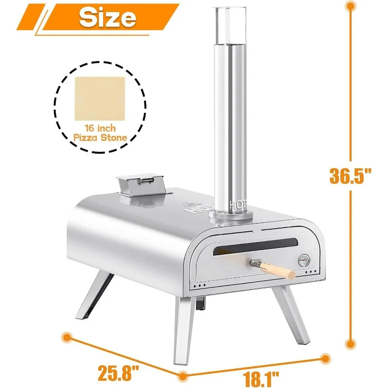 BIG HORN OUTDOORS 16 Inch Wood Pellet Burning Pizza Oven Pellet Pizza Stove,Portable Stainless Steel