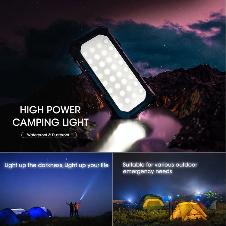 Solar Power Bank 20000mAh Portable Charging Poverbank camping LED lights External Battery Charger for All Smartphone solar panel