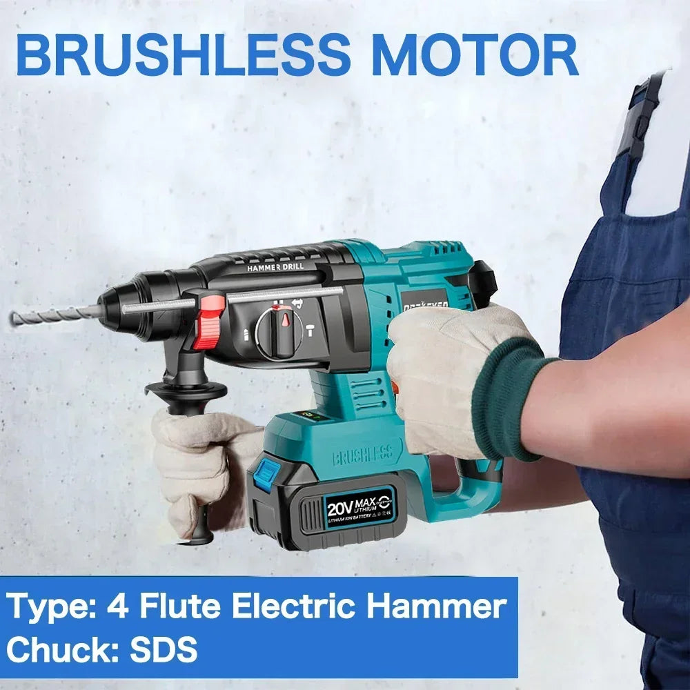 Brushless Electric Hammer Impact Rotary Drill Cordless Screwdriver Rechargeable large Torque Power Tools For Makita 18V Battery