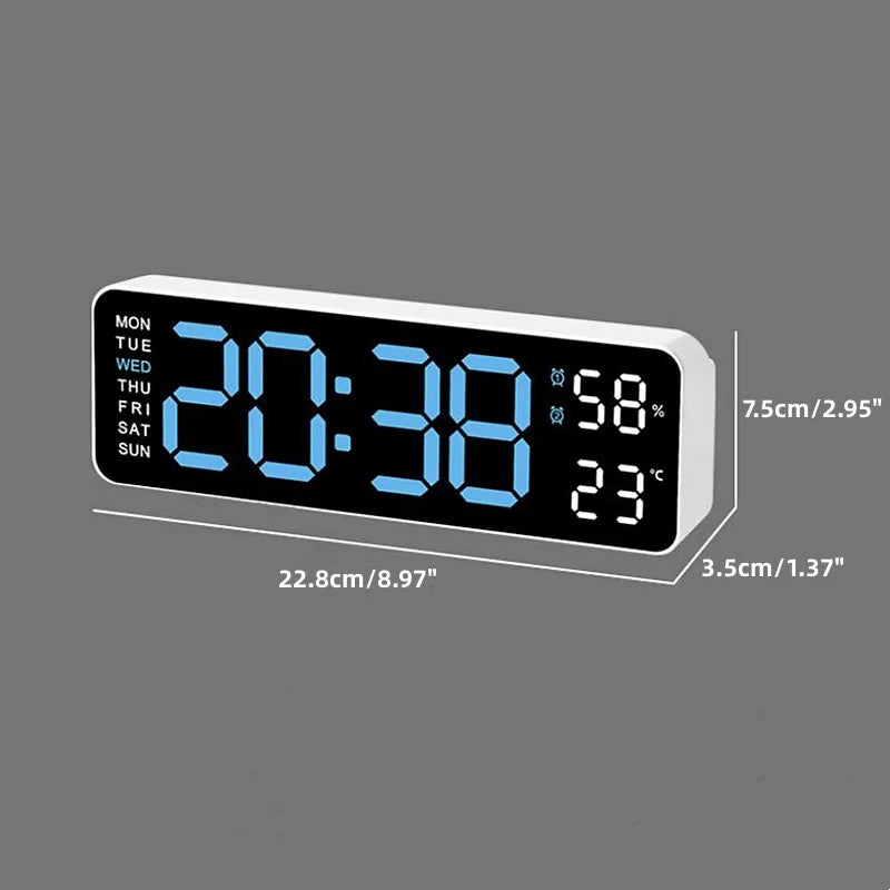 USB Powered Large Digital Wall Clock 9 Inch Temperature Humidity Week Auto Dimmer Table Clock Electronic LED Alarm Clock 12/24H