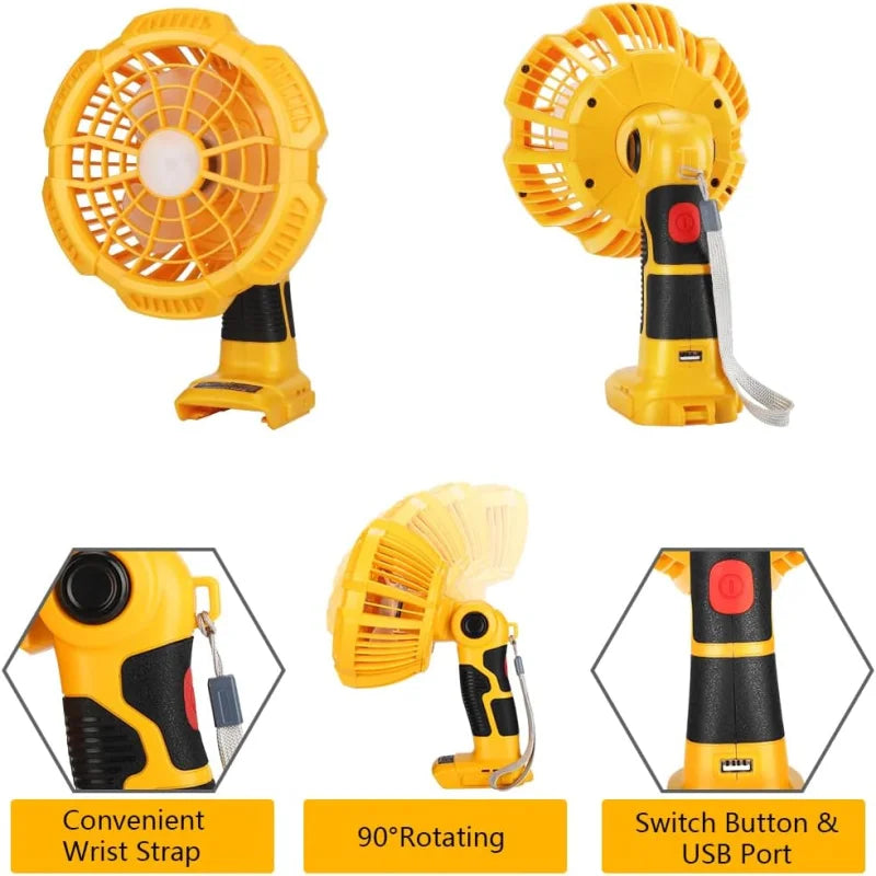 Outdoor Camping Fan with LED Lantern For Dewalt 14.4V-20V Li-ion Battery USB Portable Handheld Fan with Remote 3 Speeds 3 Modes