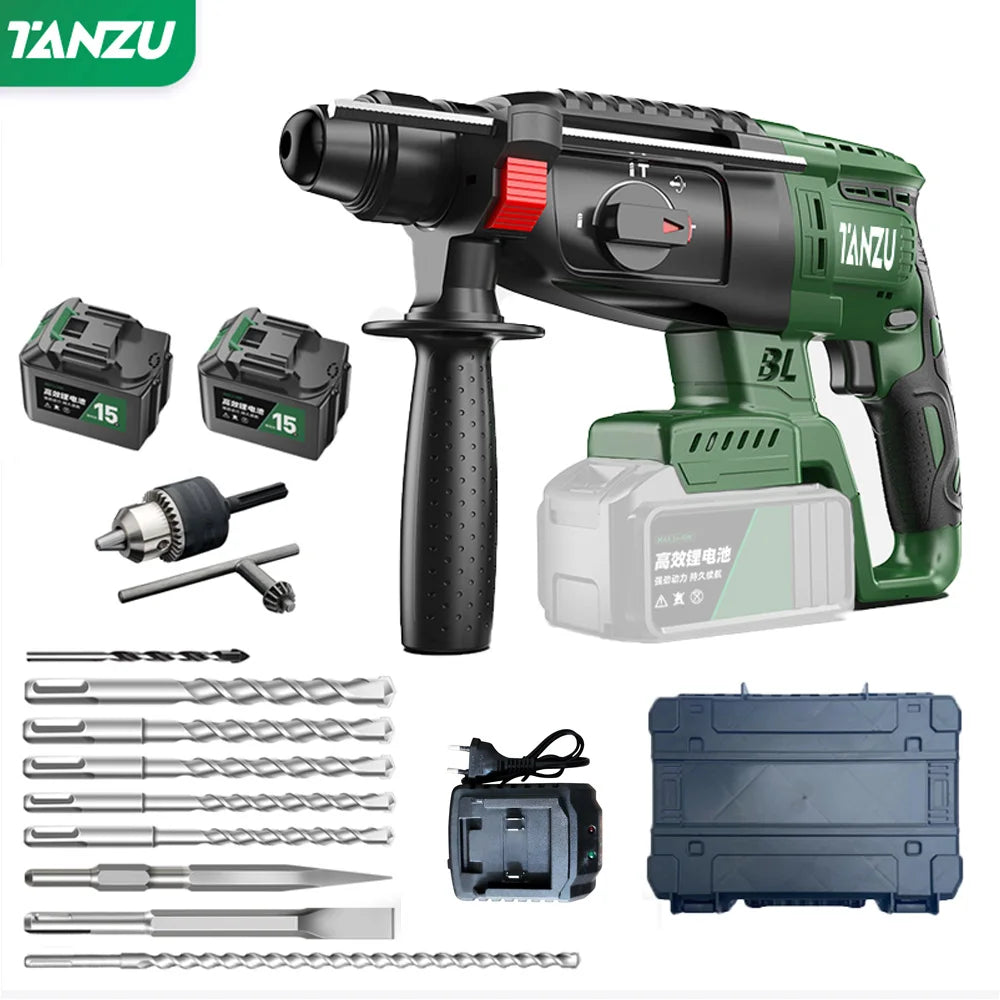 Brushless Electric Hammer 21V Impact Drill Cordless Drill Multifunction Rotary Rechargeable Li-ion Battery Power Tools Tanzu