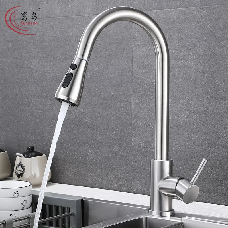 Luanniao Kitchen Faucet Deck Mounted Mixer Tap 360 Degree Rotation Stream Sprayer Nozzle Kitchen Sink Hot Cold Taps Pull-Out