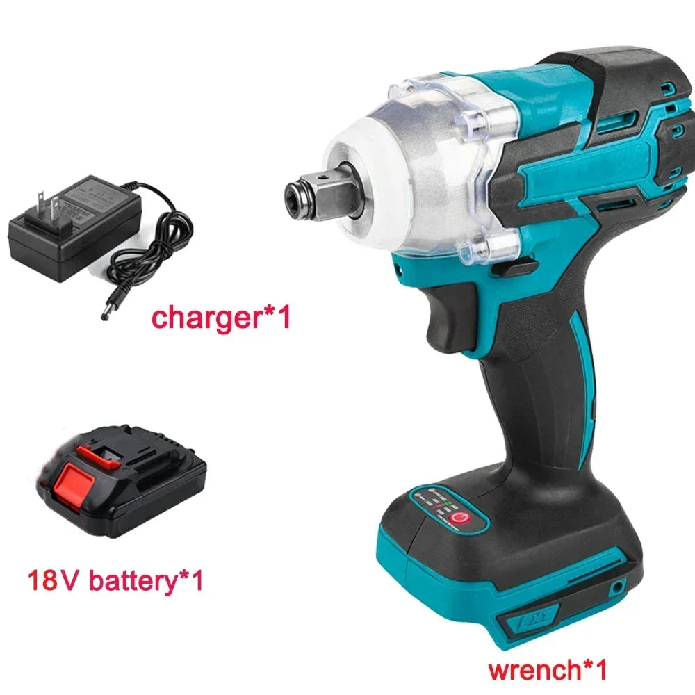 18V 2 In 1 Brushless Electric Impact Wrench 1/2Inch Power Tools 15000Amh Li Battery LED Light Adapt To Makita Battery