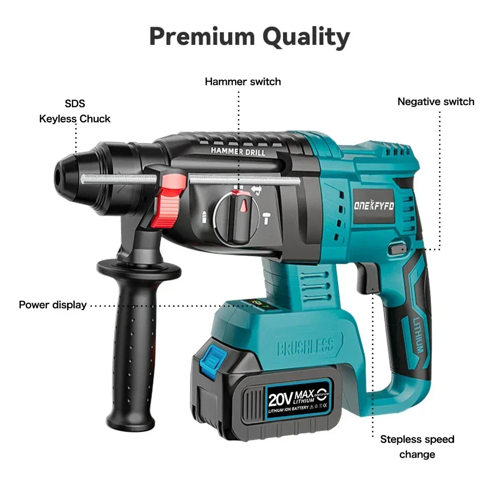 Brushless Electric Hammer Impact Rotary Drill Cordless Screwdriver Rechargeable large Torque Power Tools For Makita 18V Battery