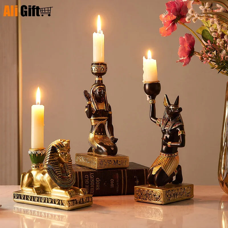 Ancient Egyptian Idol Candles Holder, Anubis, God, Cat, Sphinx, Church Holders, Home Decoration, Tealight, Office Decor