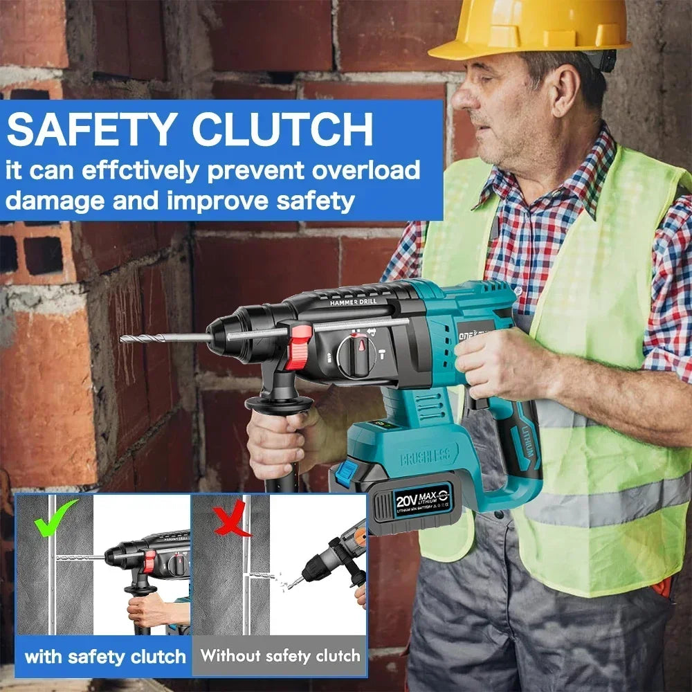 Brushless Electric Hammer Impact Rotary Drill Cordless Screwdriver Rechargeable large Torque Power Tools For Makita 18V Battery