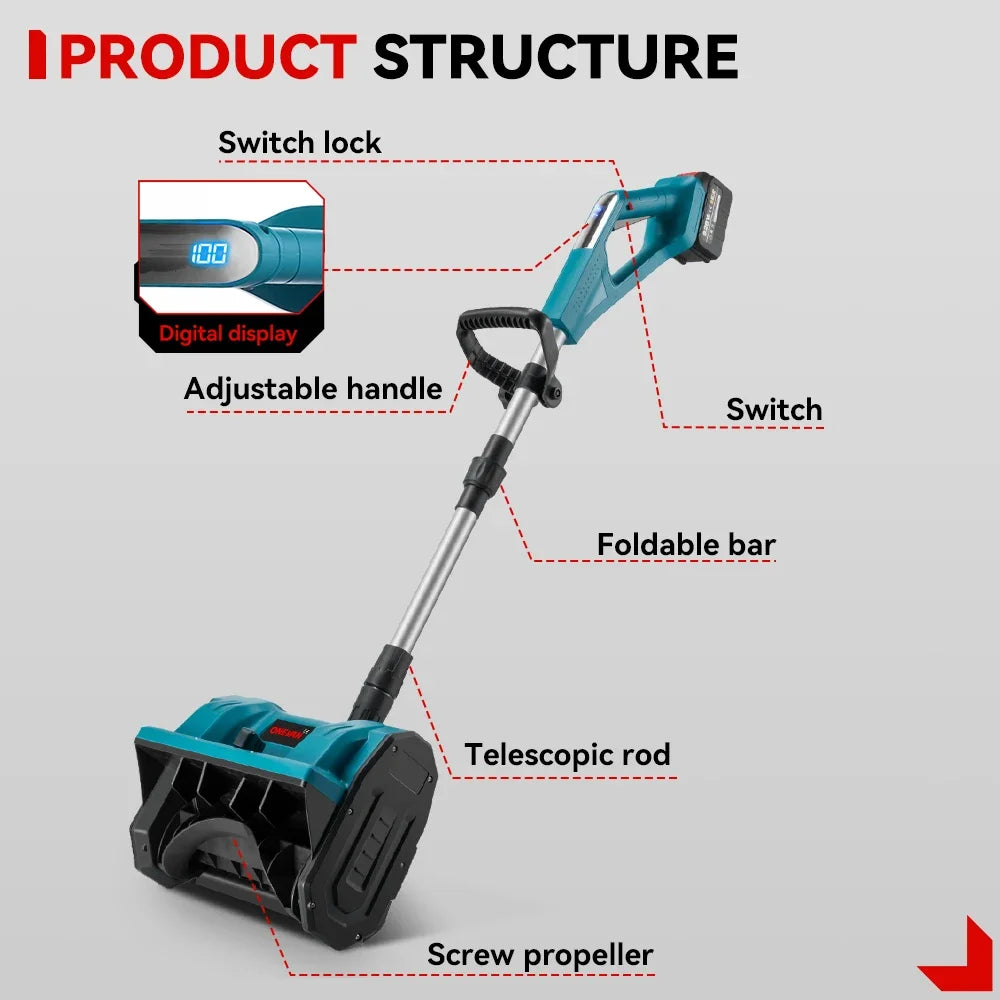 Brushless 2500W Electric Snow Plow Snow Sweeper 250mm Digital Cordless Snow Shovel Clean Street Courtyard For Makita 18V Battery