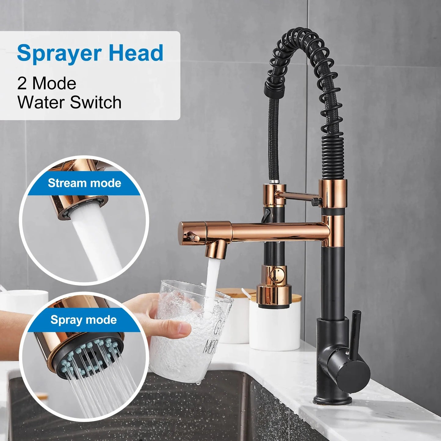 Kitchen Faucet with Pull Down Sprayer High Arc Single Handle Spring Kitchen Sink Faucet