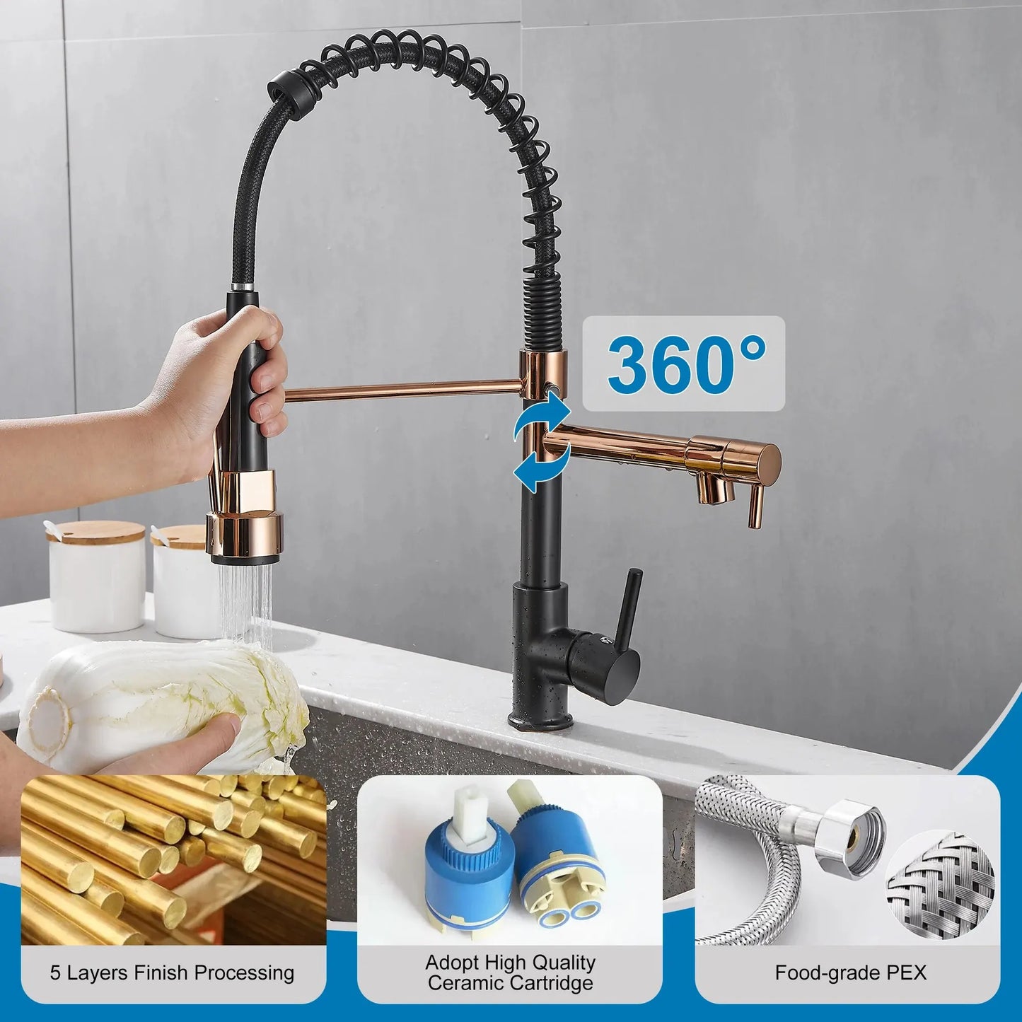 Kitchen Faucet with Pull Down Sprayer High Arc Single Handle Spring Kitchen Sink Faucet