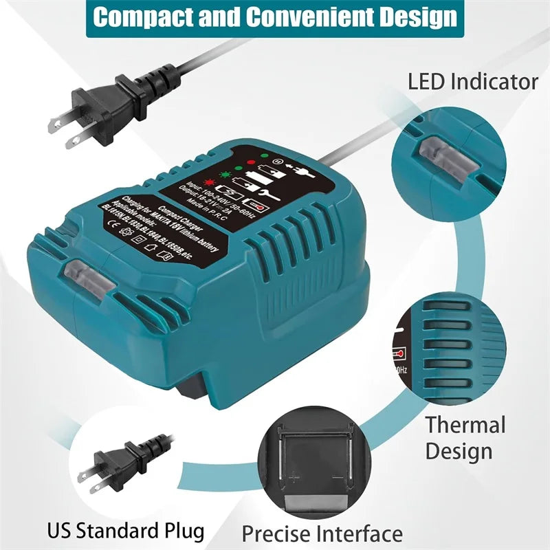 Portable Quick Charger For Makita/Dewalt/Milwaukee/Bosch 18V Lithium Battery,Mini Size Compact Charger With LED Indicator