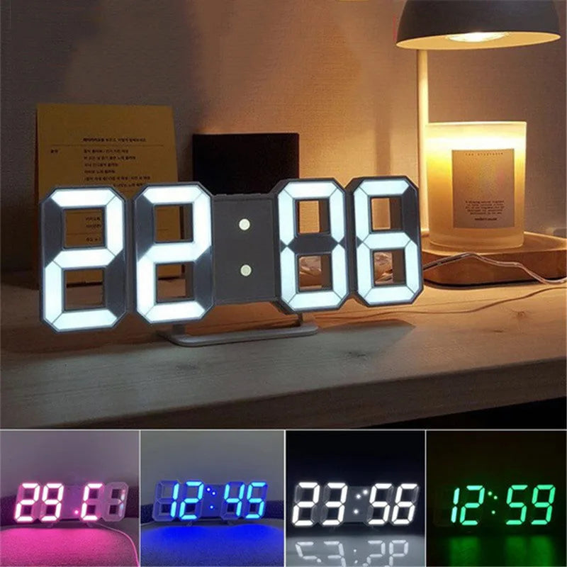 3D LED Digital Wall Clock, Glowing Night Mode, Adjustable Electronic Table Clock, Living Room Decoration