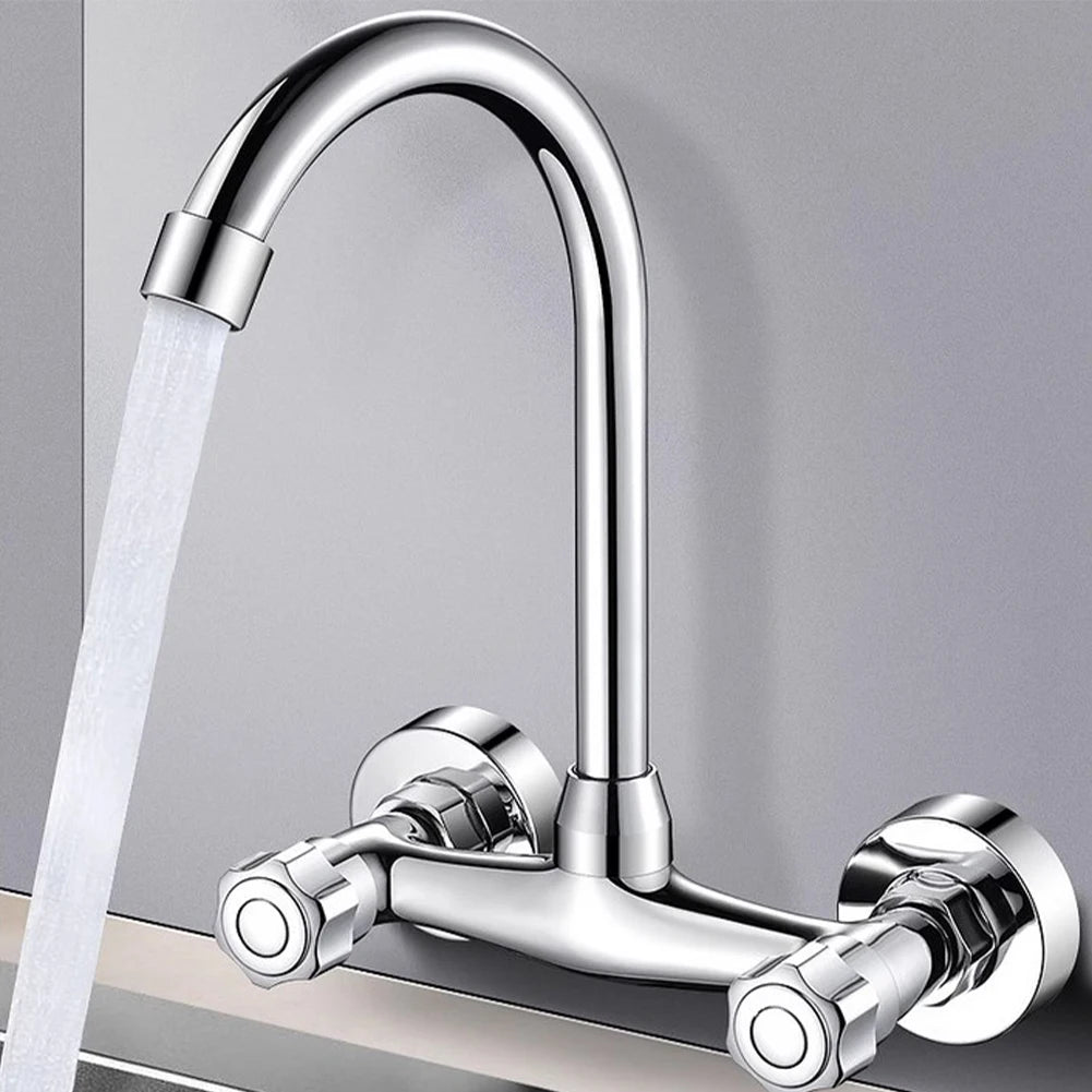 Wall Mounted Kitchen Faucet Double Hole Cold And Hot Water Taps 360° Swivelling Kitchen Mixer Tap Single Lever Sink Tap