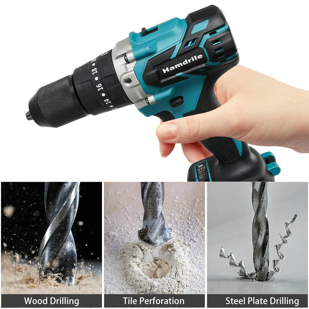 18V 13mm cordless impact drill 18V Brushless Hammer Drill 18V 13mm screwdriver drill Compatible 18V BL1830 1840 1850 1860Battery