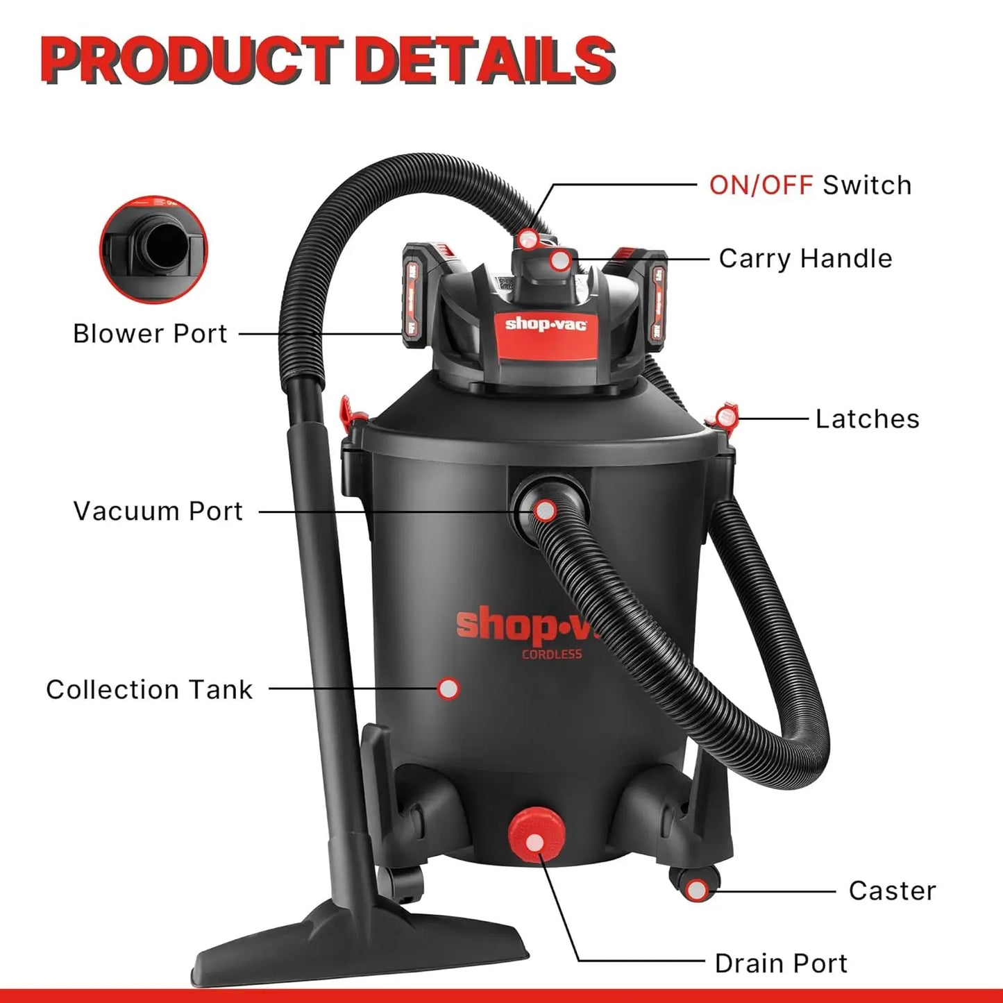 Shop-Vac 10 Gallon Wet Dry Vacuum Cleaner, 8.0 Peak Kpa Shop Vacuum with Blower Function, Cordless Vacuum Cleaner for Pet Hair,