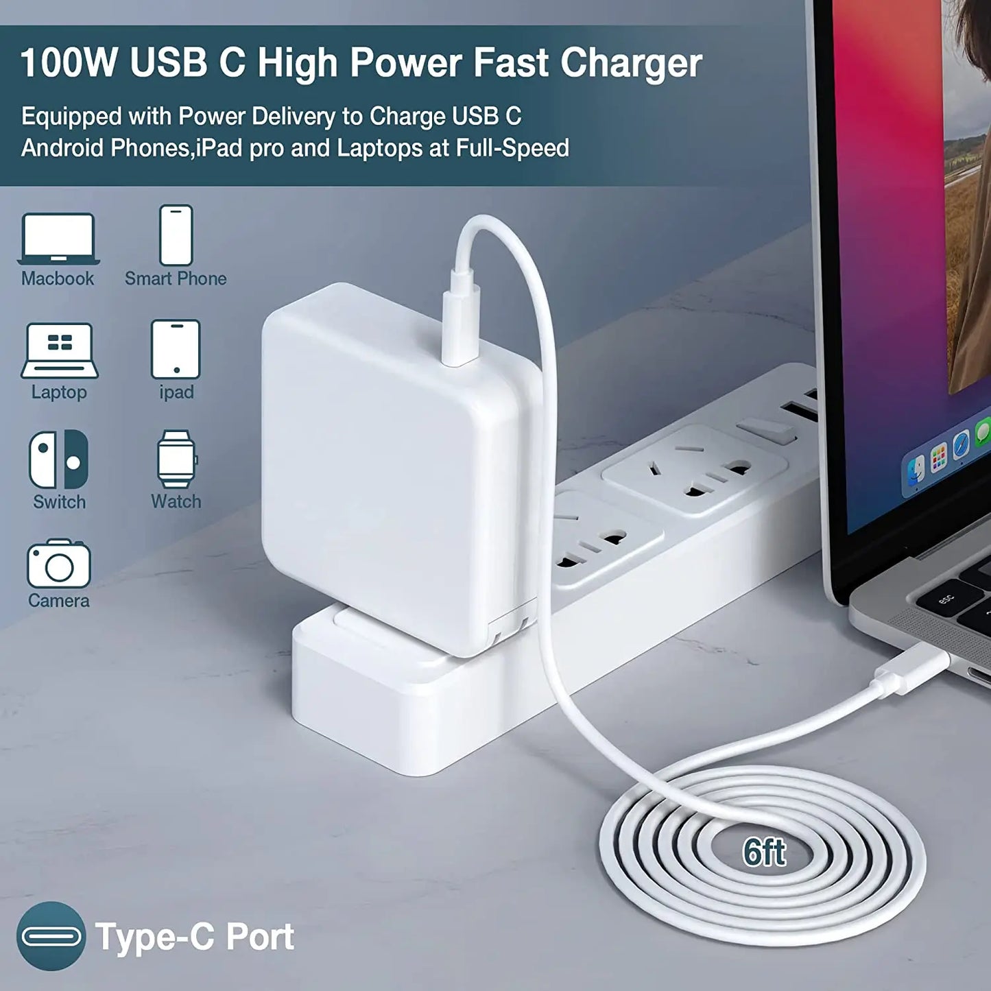 For Mac Book Pro 16/15/14/13 Inch Charger 140W - USB C Charger Power Adapter For iPad Pro 2021/2020/2019/2018 with 2M Data Cable