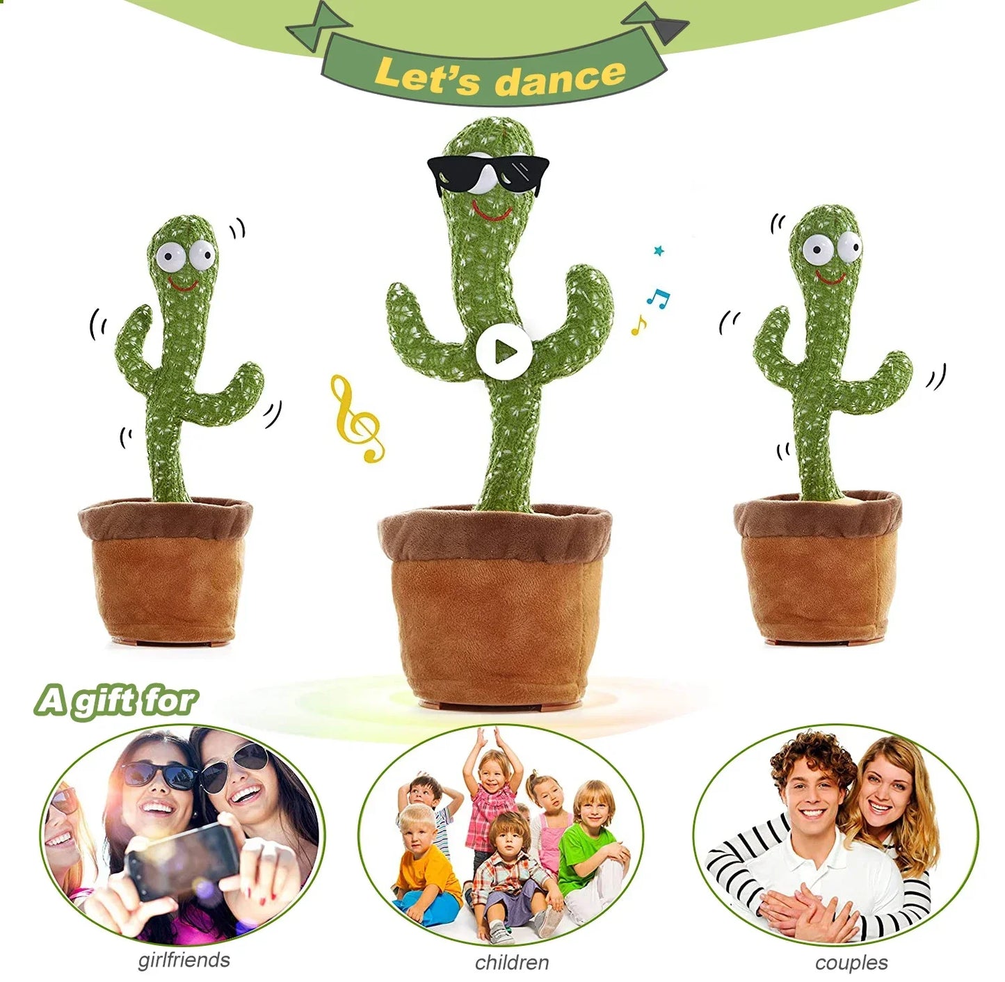 Electronic Plush Toys, Dancing Cactus, Repeat Talking, Singing, USB-Fueled Dancing, Early Education, Interactive, Funny Gift