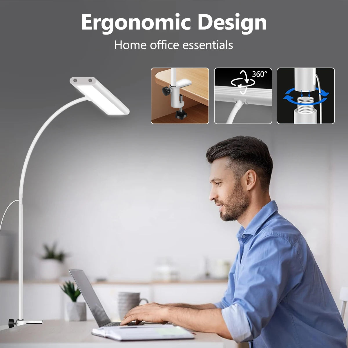 LED Desk Lamp for Office Home, Eye-Caring Desk Light Lamp with Stepless Dimming Adjustable Flexible Gooseneck Adjustable Light