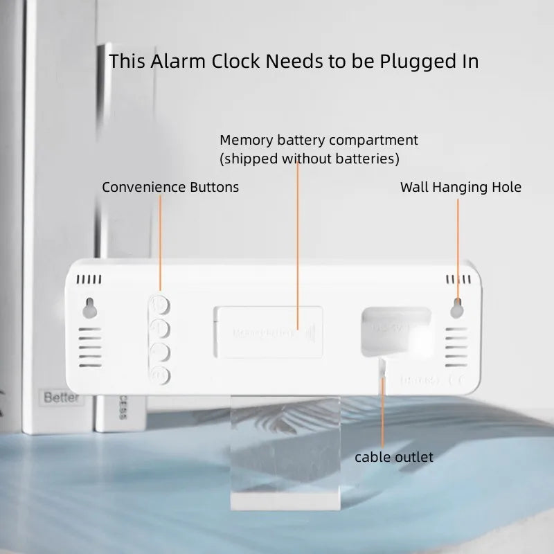 USB Powered Large Digital Wall Clock 9 Inch Temperature Humidity Week Auto Dimmer Table Clock Electronic LED Alarm Clock 12/24H