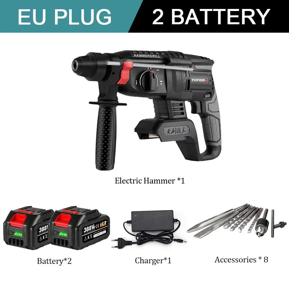 26mm Brushless Electric Hammer Cordless Rechargeable Multifunction Electric Rotary Impact Drill  Tool For Makita 18V Battery