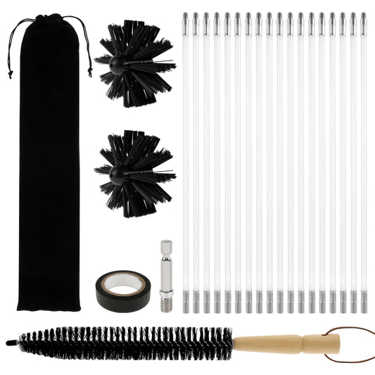 Chimney Cleaning Brush Set Extendable Long Handle Flexible Rod Vent Cleaner with 9/18Pcs Rods for Chimney Roof Cleaning Tools