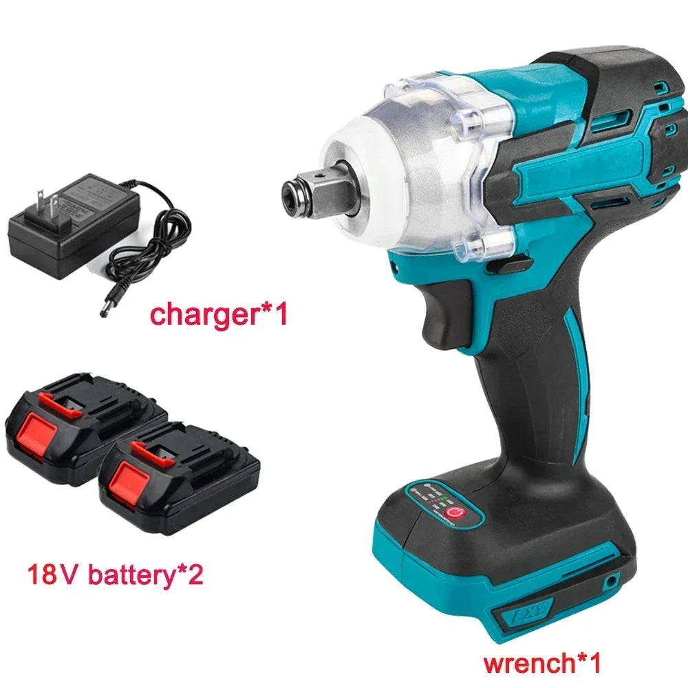 18V 2 In 1 Brushless Electric Impact Wrench 1/2Inch Power Tools 15000Amh Li Battery LED Light Adapt To Makita Battery