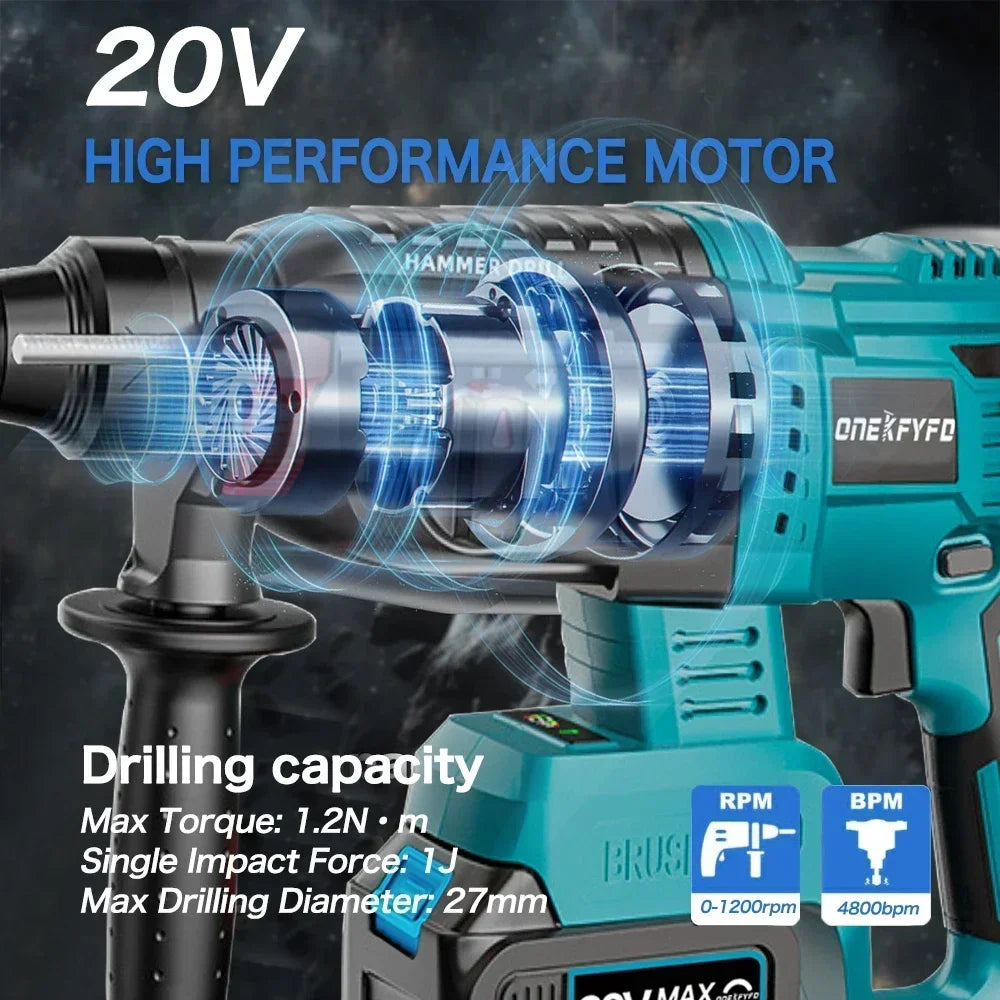 Brushless Electric Hammer Impact Rotary Drill Cordless Screwdriver Rechargeable large Torque Power Tools For Makita 18V Battery