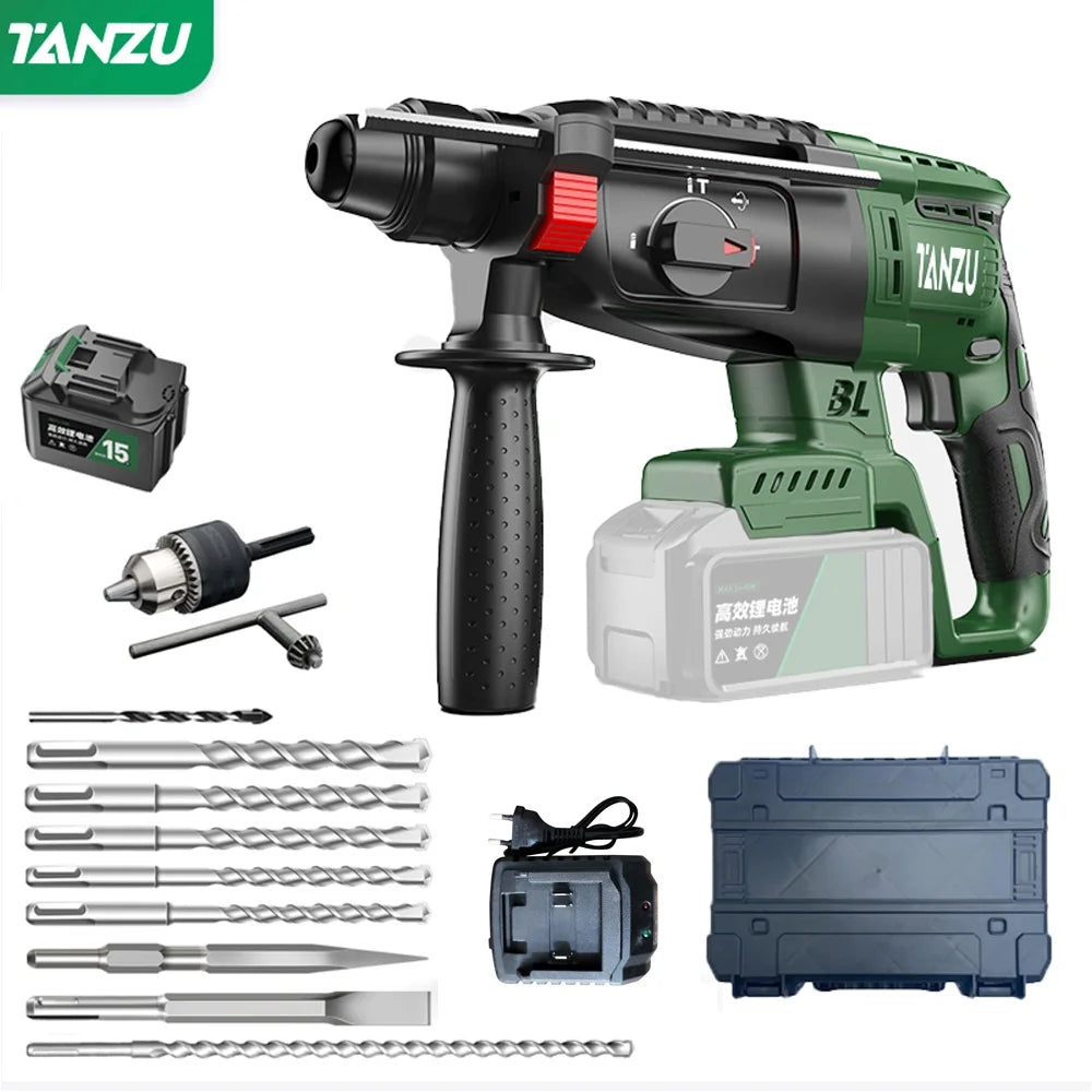 Brushless Electric Hammer 21V Impact Drill Cordless Drill Multifunction Rotary Rechargeable Li-ion Battery Power Tools Tanzu