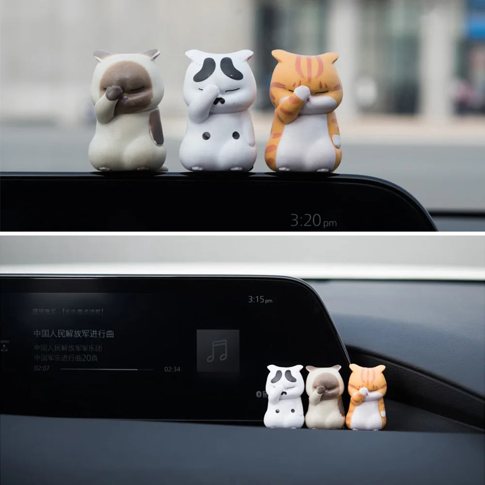 Cute Cat Figurines Miniature Cartoon Ornament Animal Car Decor Figure Craft Micro Landscape Kawaii Desk Car Interior Accessories