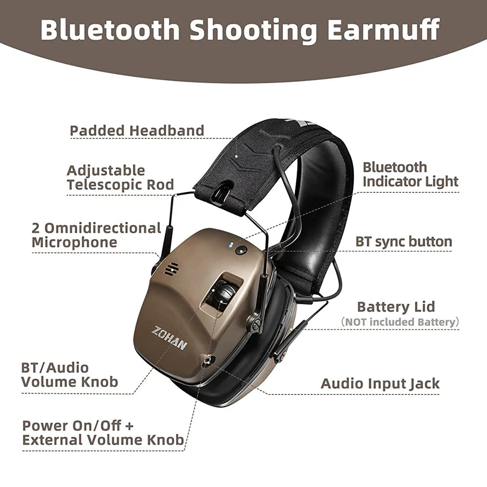 ZOHAN 5.0 Bluetooth Electronic Tactics Shooting Earmuffs Hearing Protection Active Noise Canceling With For Hunt Shoot Range