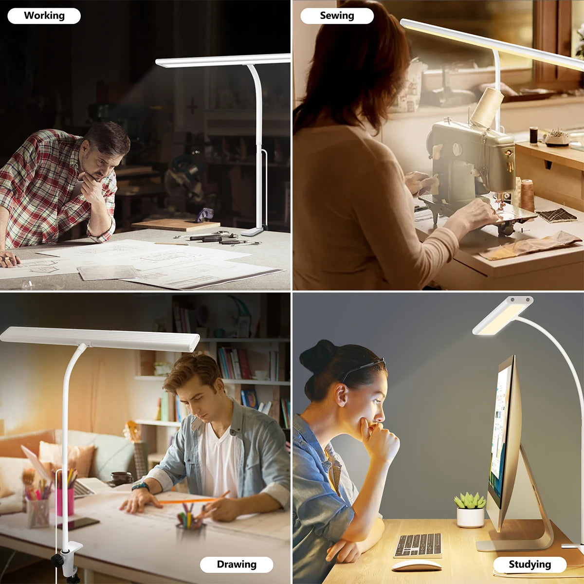 LED Desk Lamp for Office Home, Eye-Caring Desk Light Lamp with Stepless Dimming Adjustable Flexible Gooseneck Adjustable Light