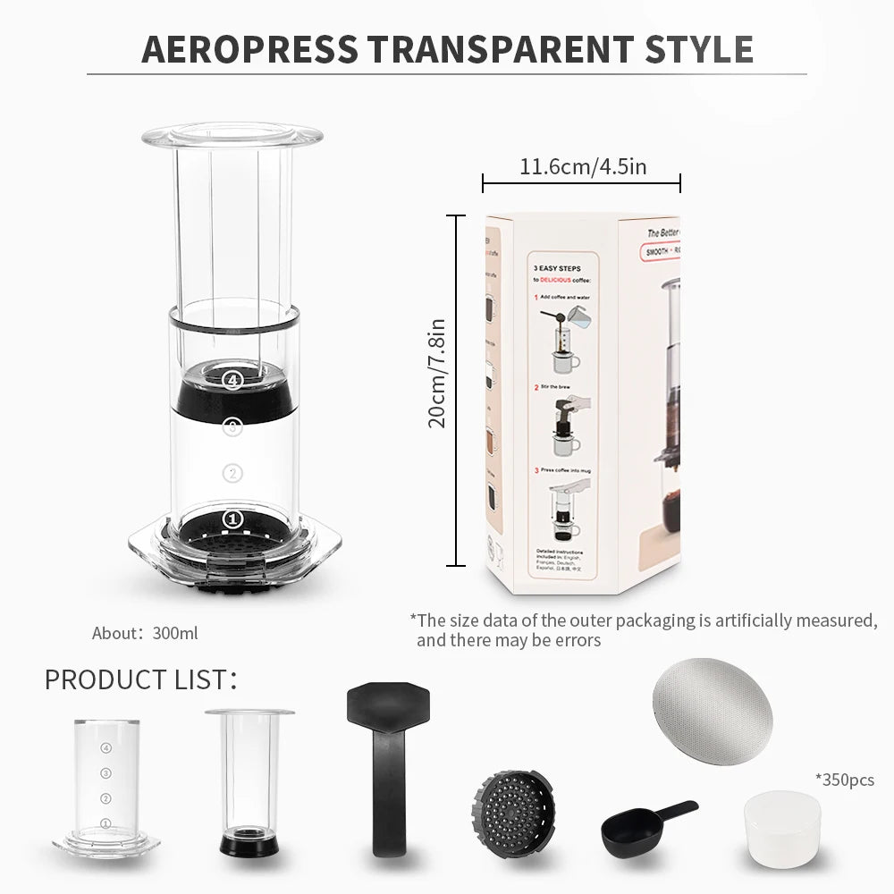 CAFEMASY New Style Transparent Espresso Coffee Maker Portable French Press Coffee Pot With Filter Papers Kit For Aero Press