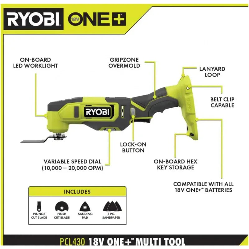 RYOBI ONE  PCL1600K2 18V Cordless 6-Tool Combo Kit with 1.5 Ah Battery, 4.0 Ah Battery, and Charger