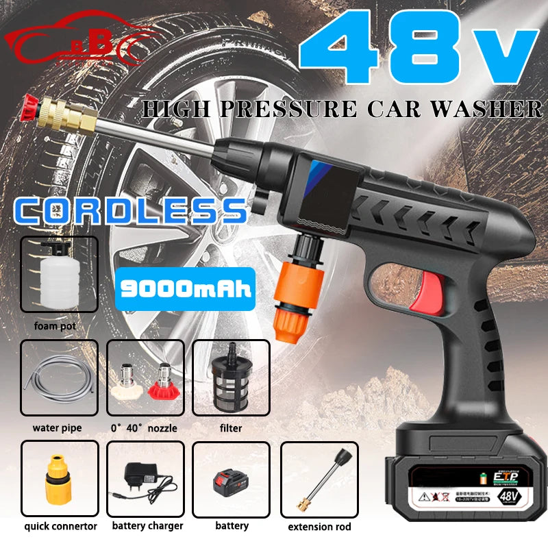 360W  48V High Pressure Water Gun Wireless Lithium ABS Battery Car Washing Gun Charging Portable Car Washing Machine Brush